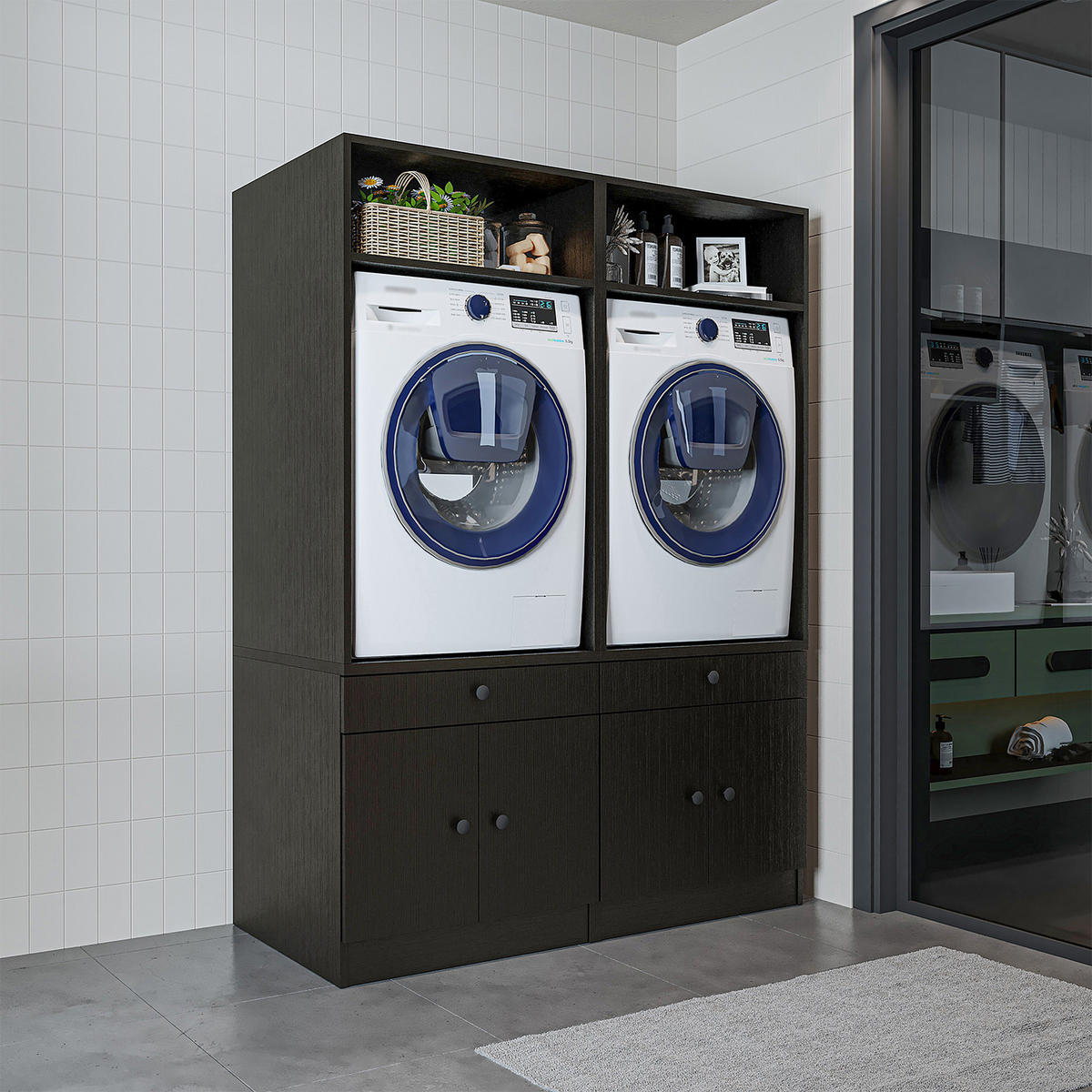 WASCHMASCHINENSCHRANK Serie 1 134cm Breit, 184cm Hoch - Eichefarben, Holzwerkstoff (134/184/67cm)