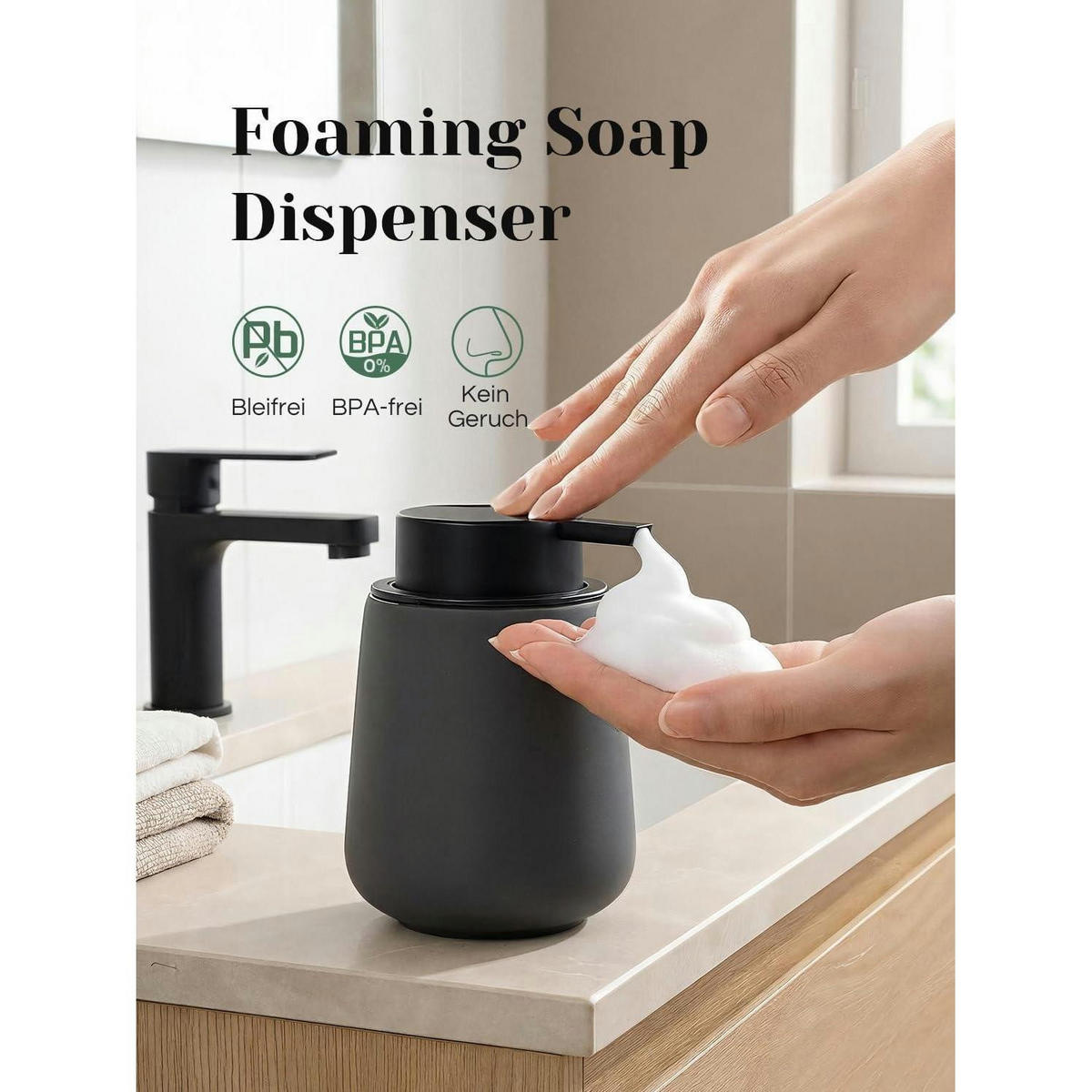 SCHAUMSEIFENSPENDER Keramik Anthrazit 350 ml - Schwarz, Keramik (9.2/12.5/9.2cm)