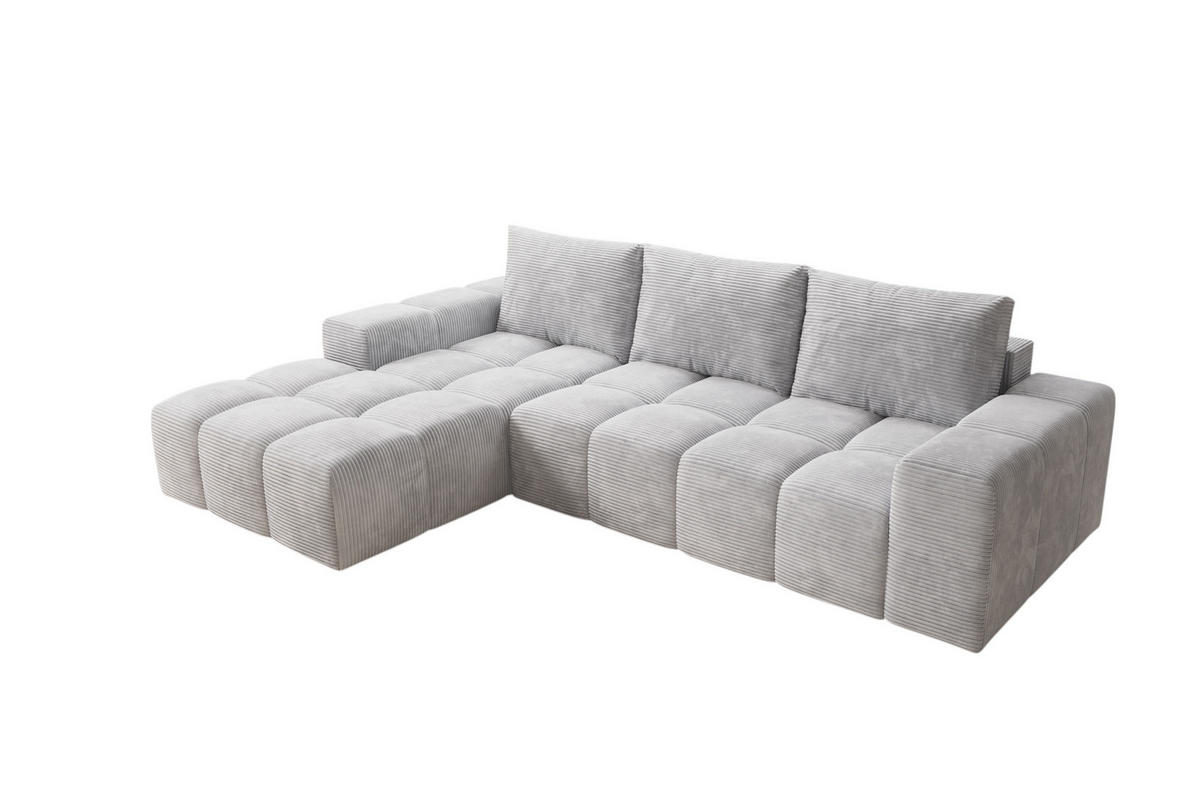 ECKSOFA Cento, L-Form, Ottomane Links, Cordstoff, 285x56x180 cm, Grau - Grau, Holz (180/285cm) - PROMETO Möbel