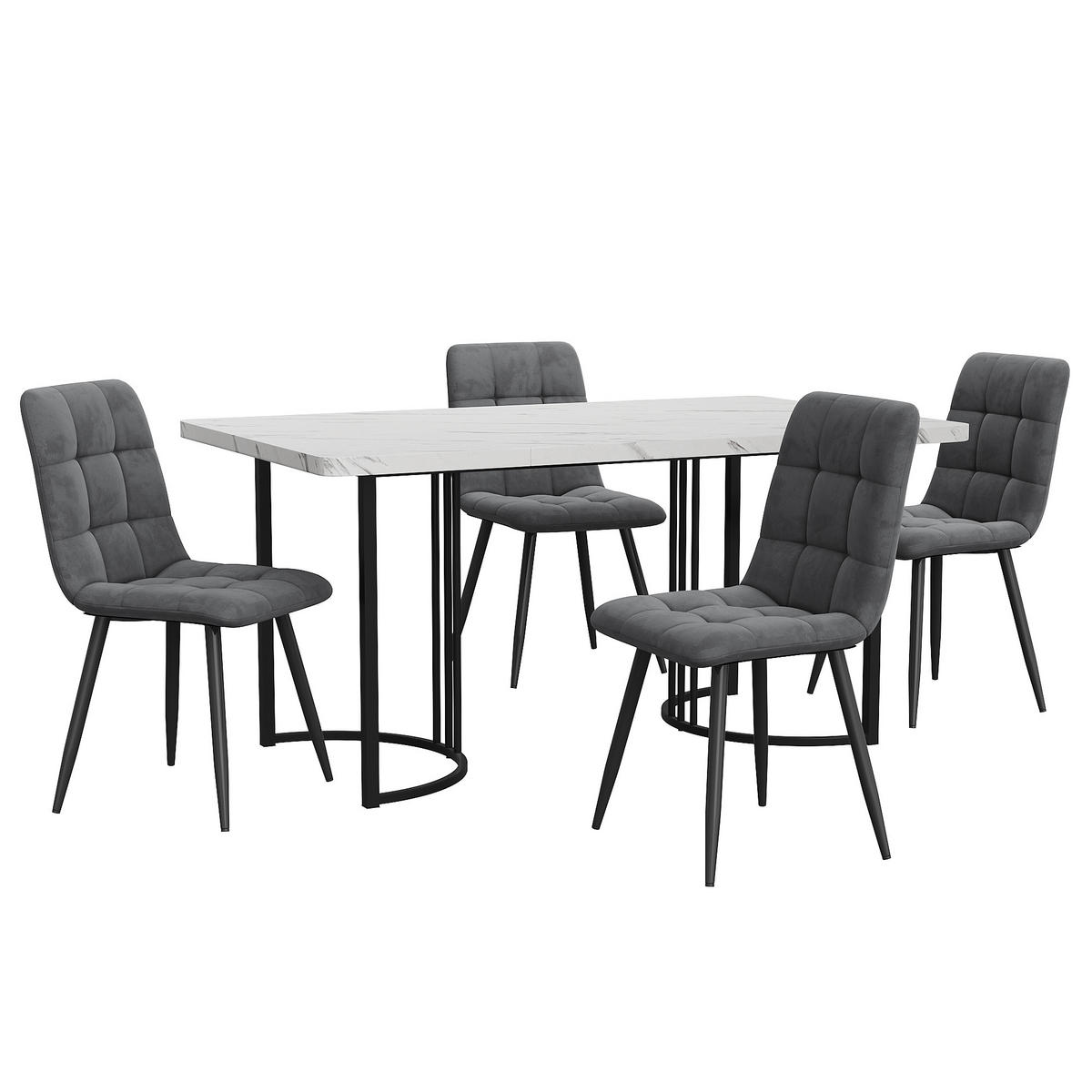 ESSGRUPPE Esstisch 4 Stühle MDF Weiß Grau 140x80cm - Grau, Holzwerkstoff (140/75/80cm) - FLIEKS