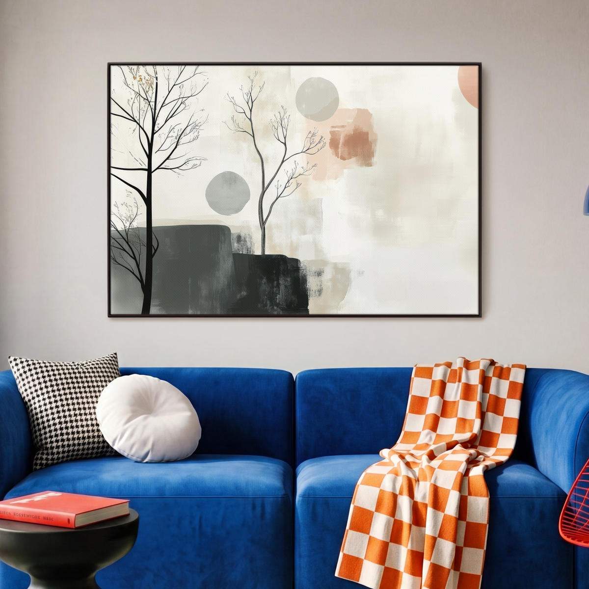 LEINWAND Bilder mit Rahmen - Wabi sabi - Beige - Pflanze - 90x60 - Sandfarben, Textil (90/60cm) - MuchoWow