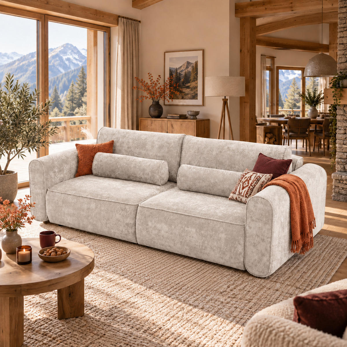 ECKSOFA MOTION mit Schlaffunktion 130x200 Webstoff Beige - Beige/Schwarz, Holz/Textil (250/166cm) - Muffo