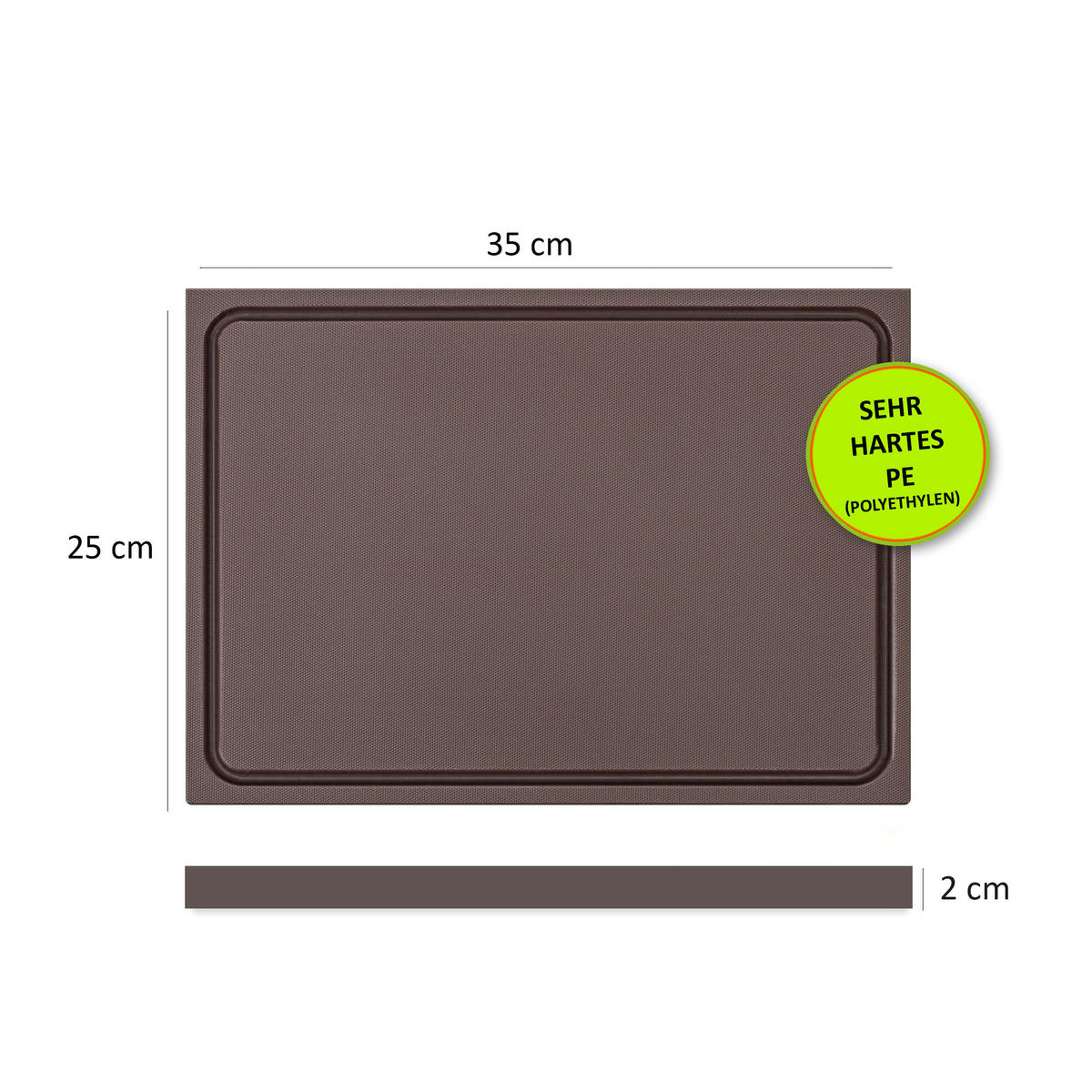 SCHNEIDEBRETT HDPE500 35x25x2 cm - Braun, Kunststoff (25/35cm) - Muvell