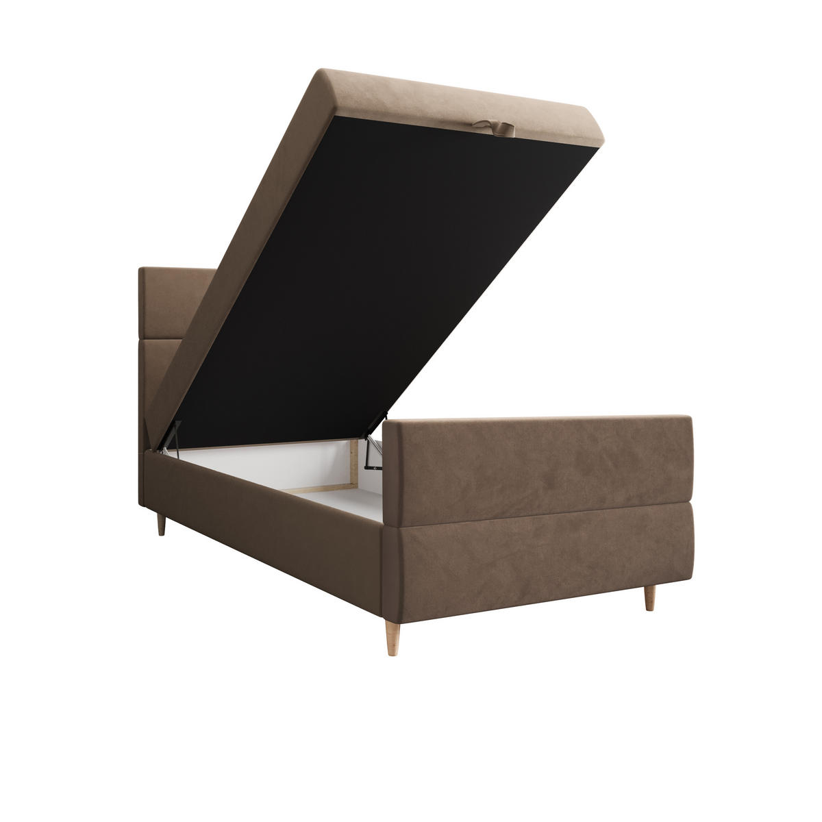 BOXBETT FLO PLUS 100x200 Itaka 48, mit Matratze H3, Bonell und Topper, Camel - Cappuccino, Holz/Textil (100/200cm) - Bedante