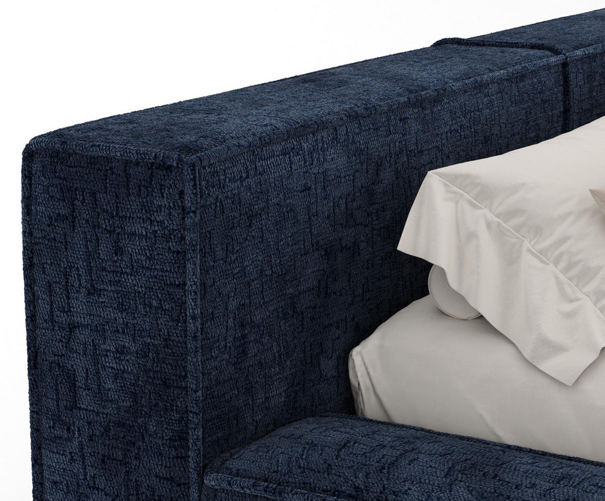 POLSTERBETT Voliera Marineblau 140/200 cm im Chenille-Stoff - Birkefarben/Schwarz, Holz/Holzwerkstoff (140/200cm) - Maison de Reve