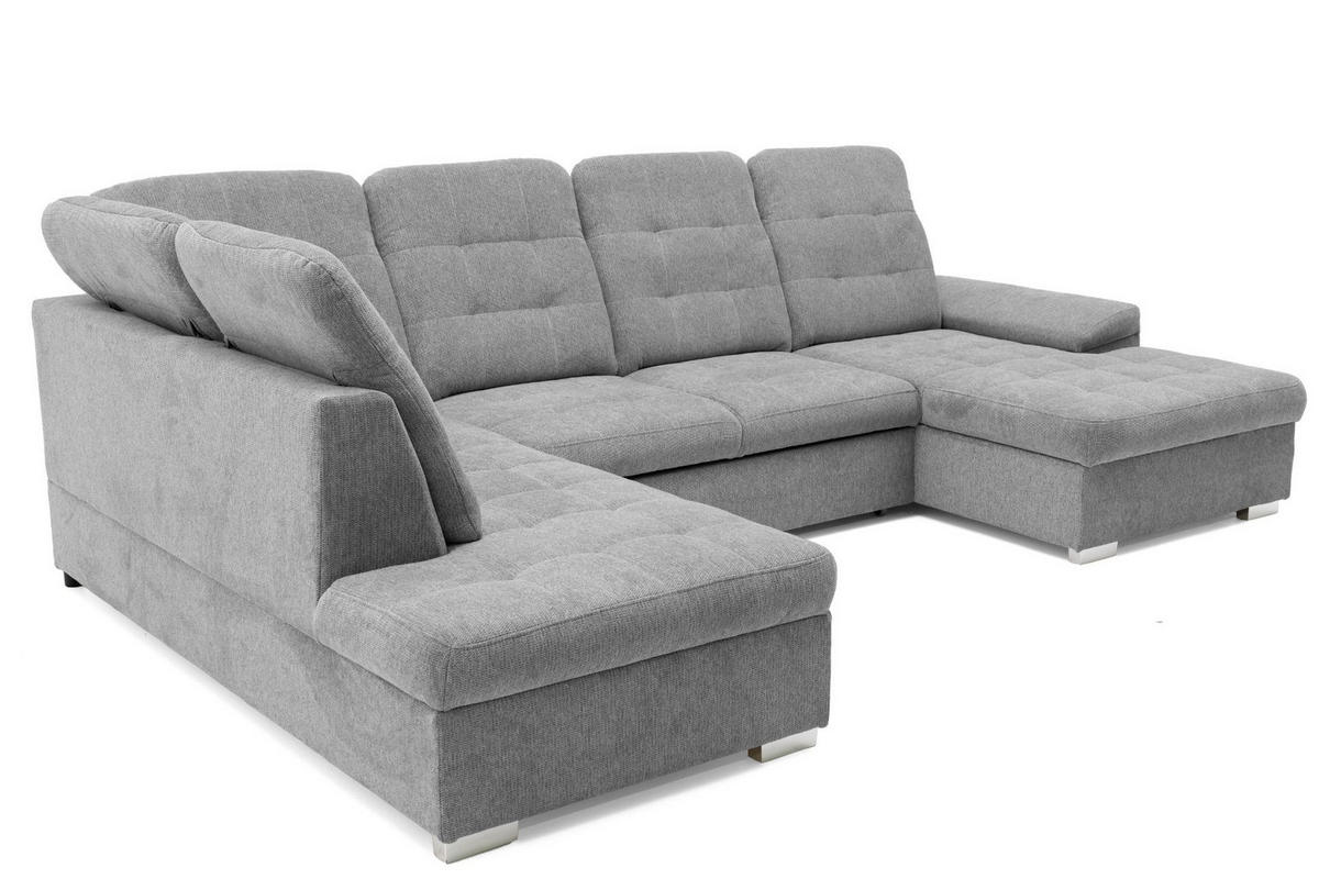 ECKSOFA U-Form OLIVIA U Links mit Schlaffunktion 124x257 Velours Hellgrau - Silberfarben/Hellgrau, Holz/Kunststoff (320/103/202cm) - Muffo