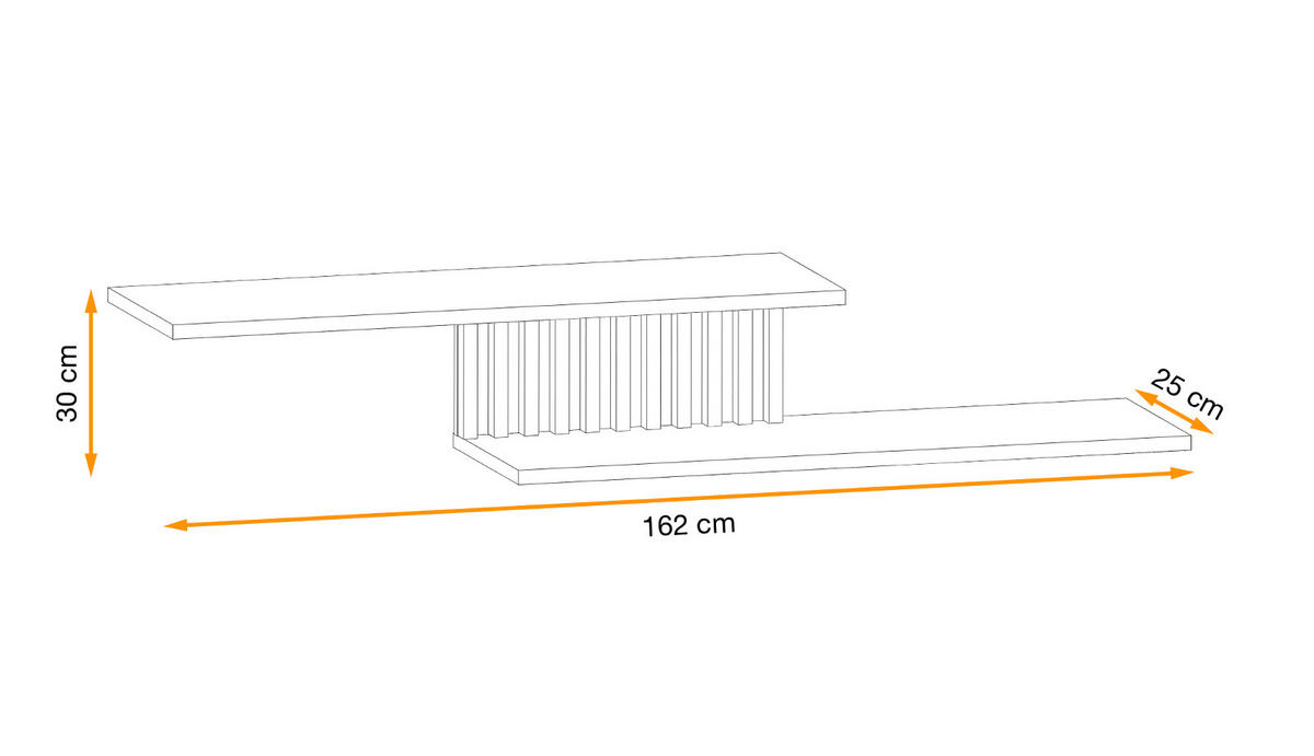 WANDBOARD schwarz, Eiche Jackson 162 cm, Wandregal mit 3D Lamellen - Eichefarben/Schwarz, Holzwerkstoff (160/30/25cm) - Furn.Design