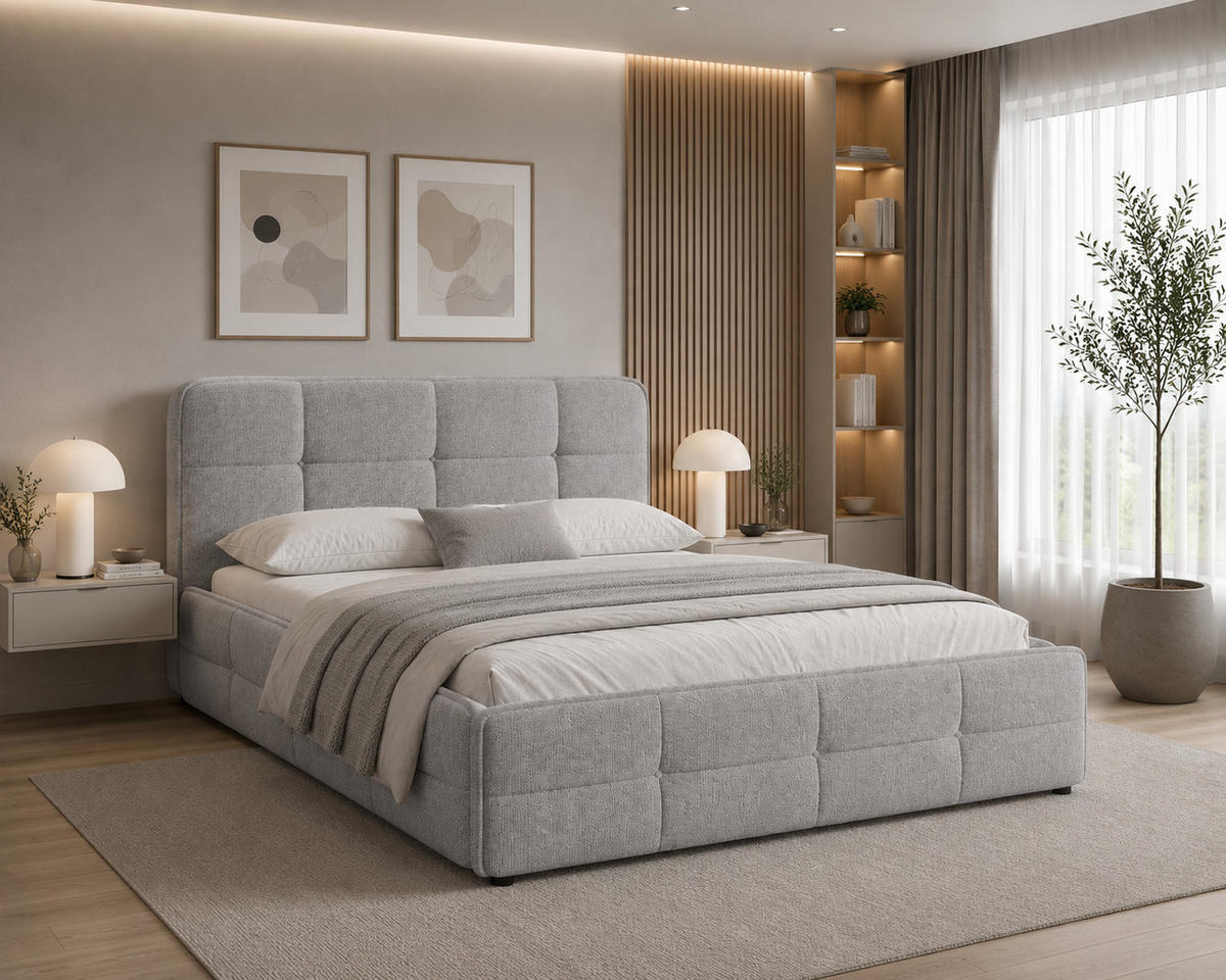 POLSTERBETT 17 140 x 200 cm – Aragon – Bett mit Federmechanismus und Stauraum - Hellgrau, Holz (140/200cm) - ROYAL24_MARKT