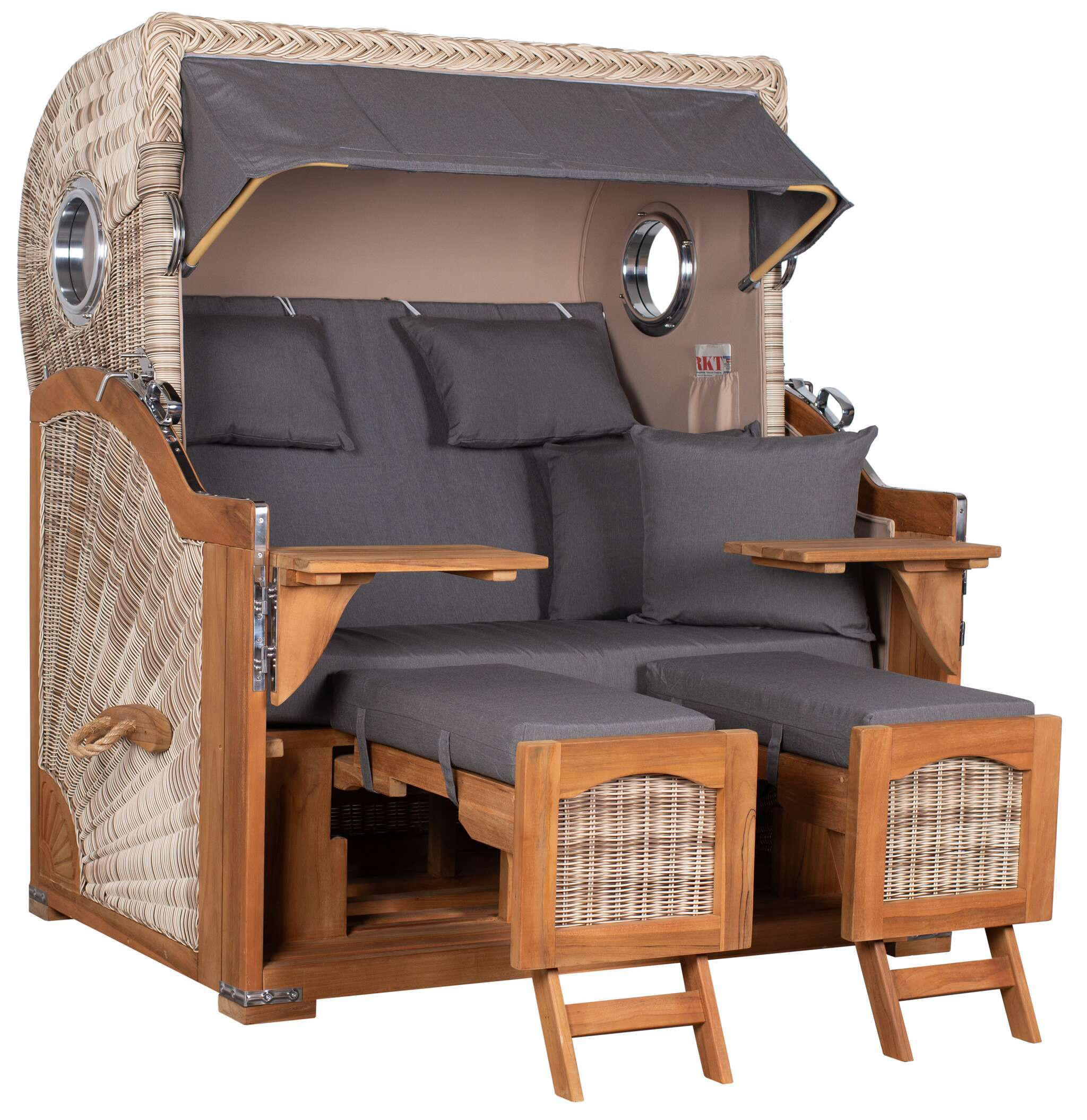 STRANDKORB XXL Düne Grande Teak PE Shell - Braun/Grau, Metall (142/170/95cm) - Mr. Deko