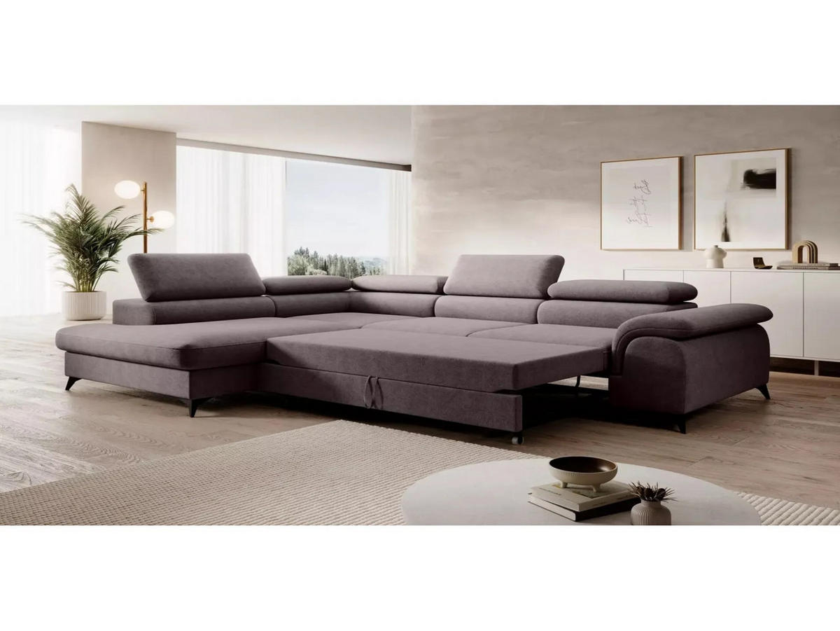 ECKSOFA PLAZA L Links mit Schlaffunktion 125x195 Velours Dunkelgrau - Dunkelgrau/Schwarz, Holz/Kunststoff (205/275cm) - Muffo