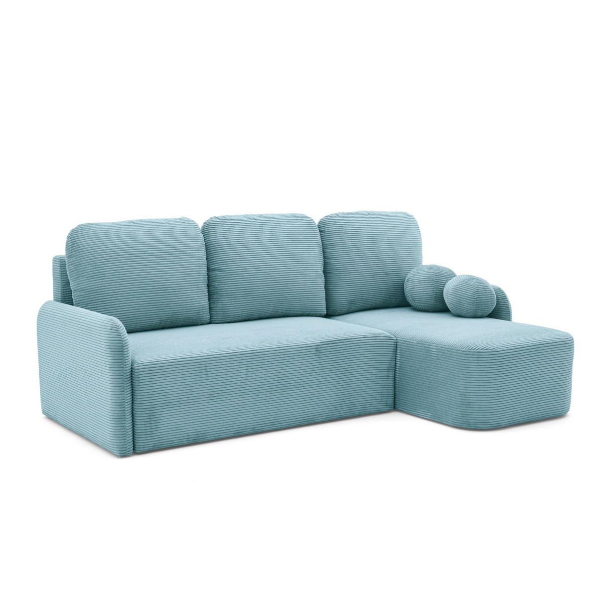 ECKSOFA CASPER L Rechts mit Schlaffunktion 132x198 Cord Blau - Blau/Schwarz, Holz/Kunststoff (145/217cm) - NACANAPA