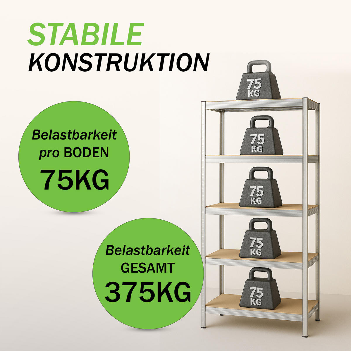 SCHWERLASTREGAL 172x30x75 cm - Silberfarben, Metall (75/172/30cm) - Bestlivings