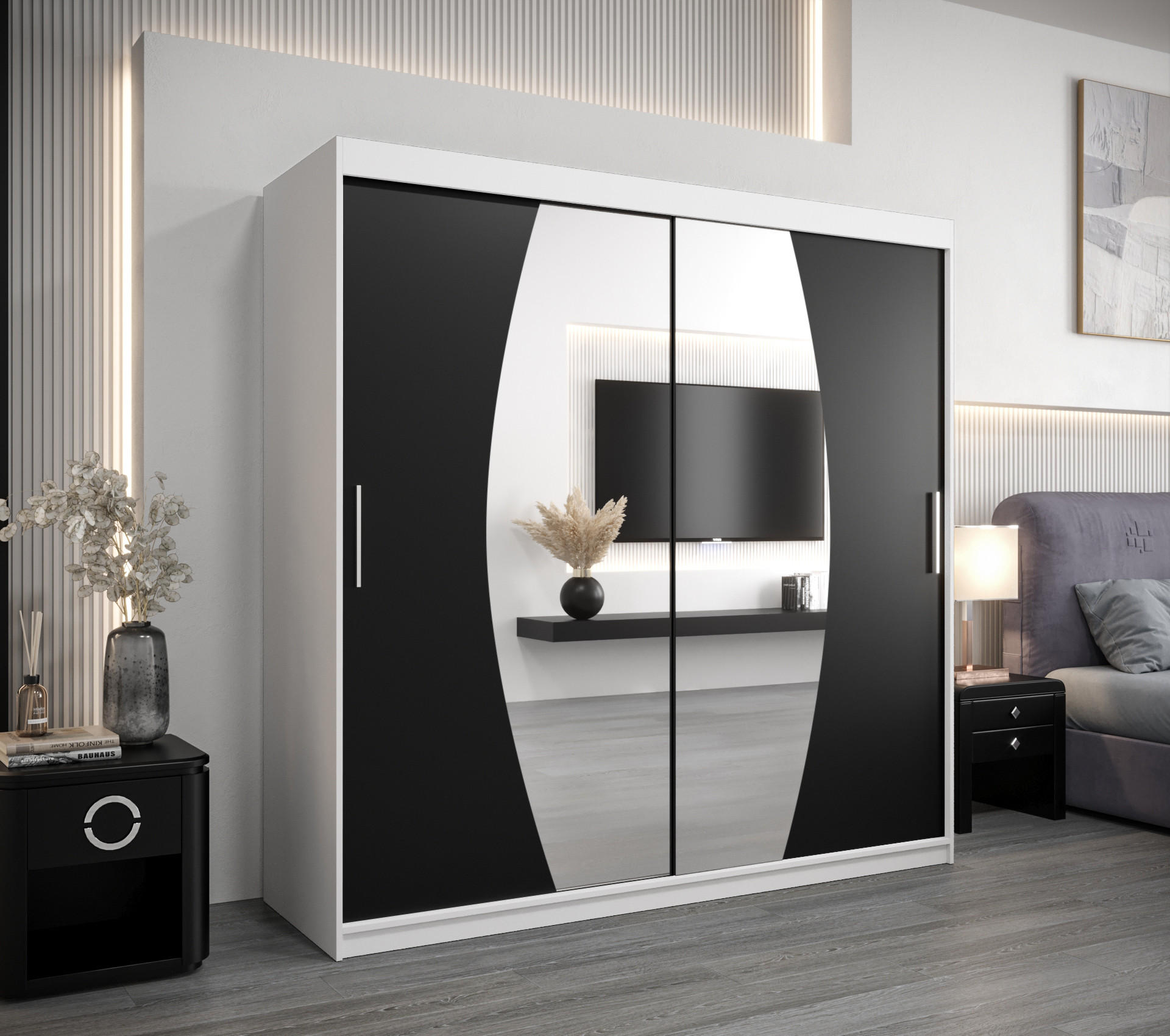 SCHWEBETÜRENSCHRANK 200/200/62 2-türig - Silberfarben/Schwarz, Holz/Kunststoff (200/200/62cm) - Abiks Möbel