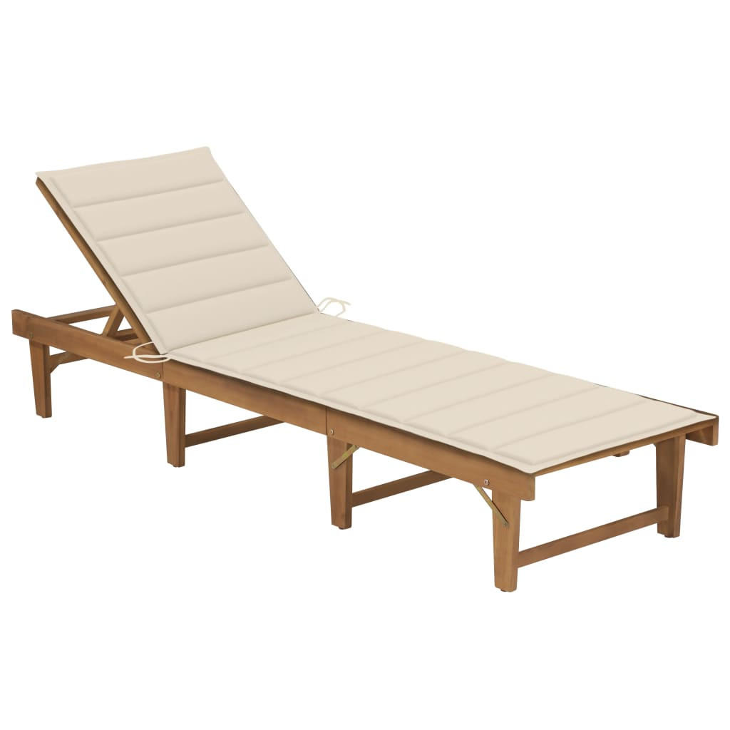 KLAPPBARE Sonnenliege mit Auflage Akazie Massivholz - Creme, Holz (61/86/200cm) - furnicato