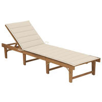 KLAPPBARE Sonnenliege mit Auflage Akazie Massivholz - Creme, Holz (61/86/200cm) - furnicato