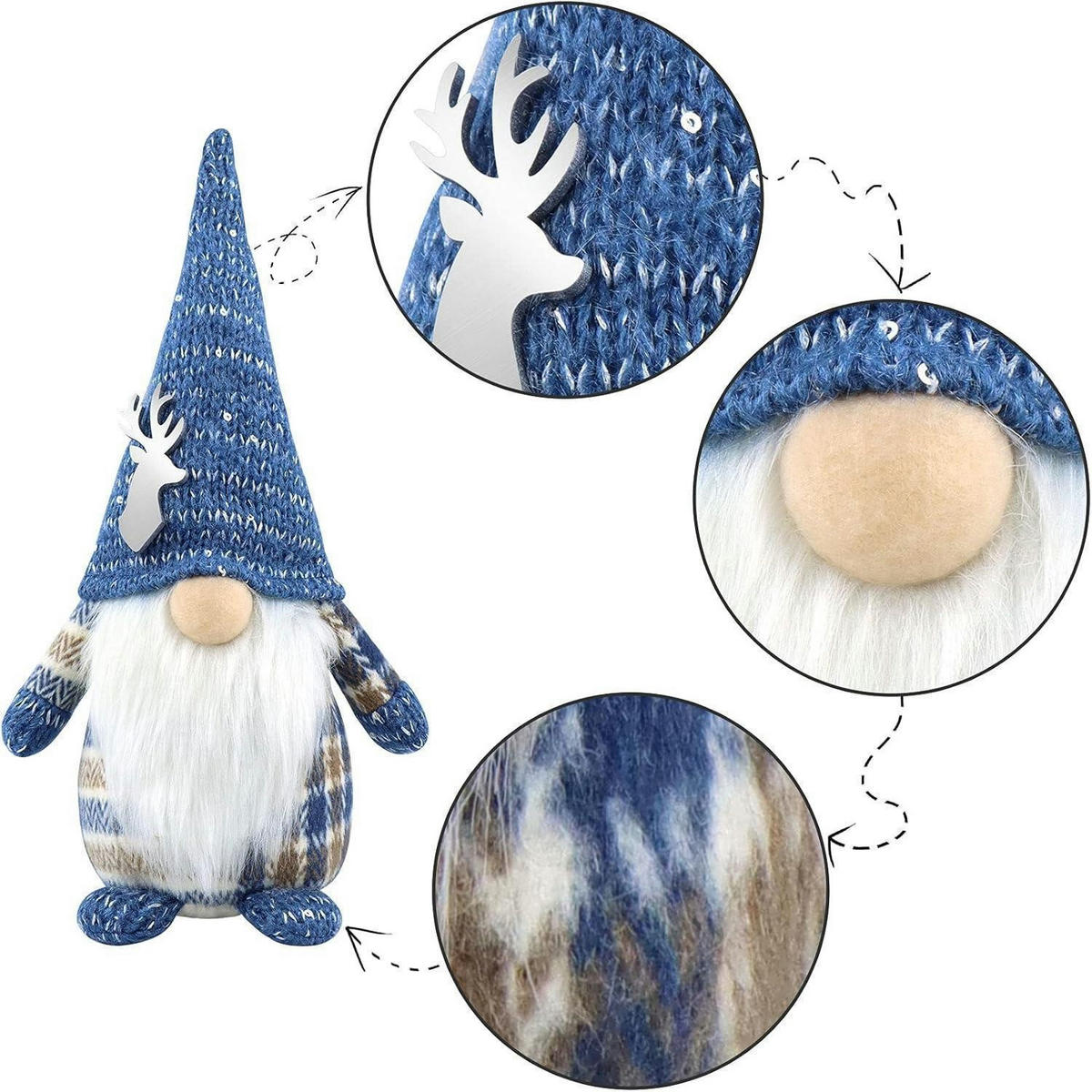 WEIHNACHTSWICHTEL mit Geweih 33 cm Blau - Multicolor, Textil (12/31/15cm)
