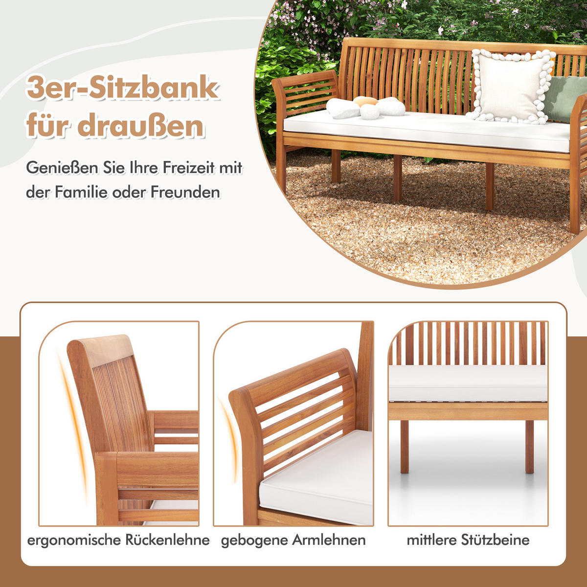 TERRASSENBANK Weiß - Weiß, Holz (59/77/159cm) - COSTWAY
