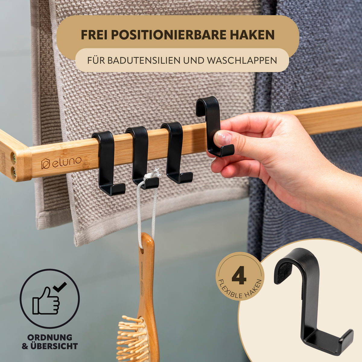 HANDTUCHHALTER, schwarz, Metall - Schwarz, Metall (63.5/77.5/21cm) - eluno