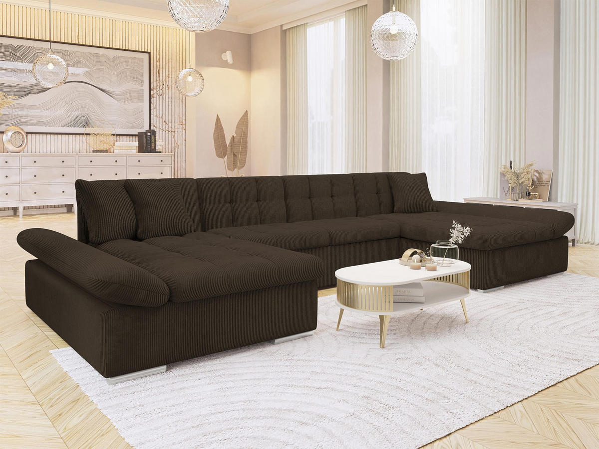 WOHNLANDSCHAFT Alia Cord - Nussbaumfarben, Holz/Textil (360/75/160cm) - MIRJAN24