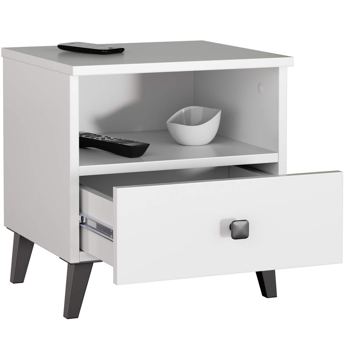 NACHTTISCH Weiß, Schwarz 43/40/37 - Schwarz/Weiß, Holzwerkstoff (40/43/37cm) - RAUMHIRSCH FURNITURE