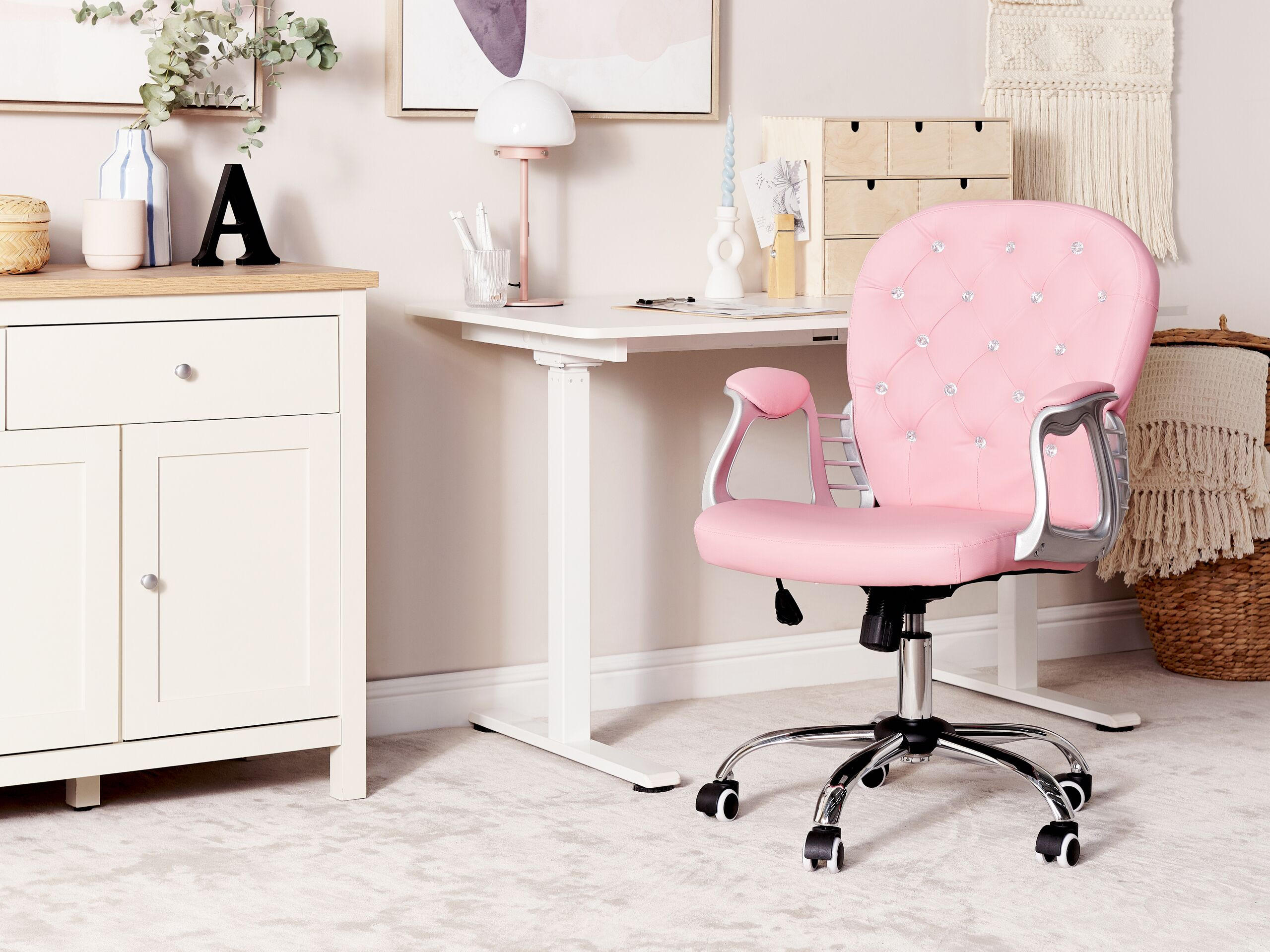 BÜROSTUHL Kunstleder Rosa Princess - Pink, Textil/Metall (60/98/60cm) - Beliani