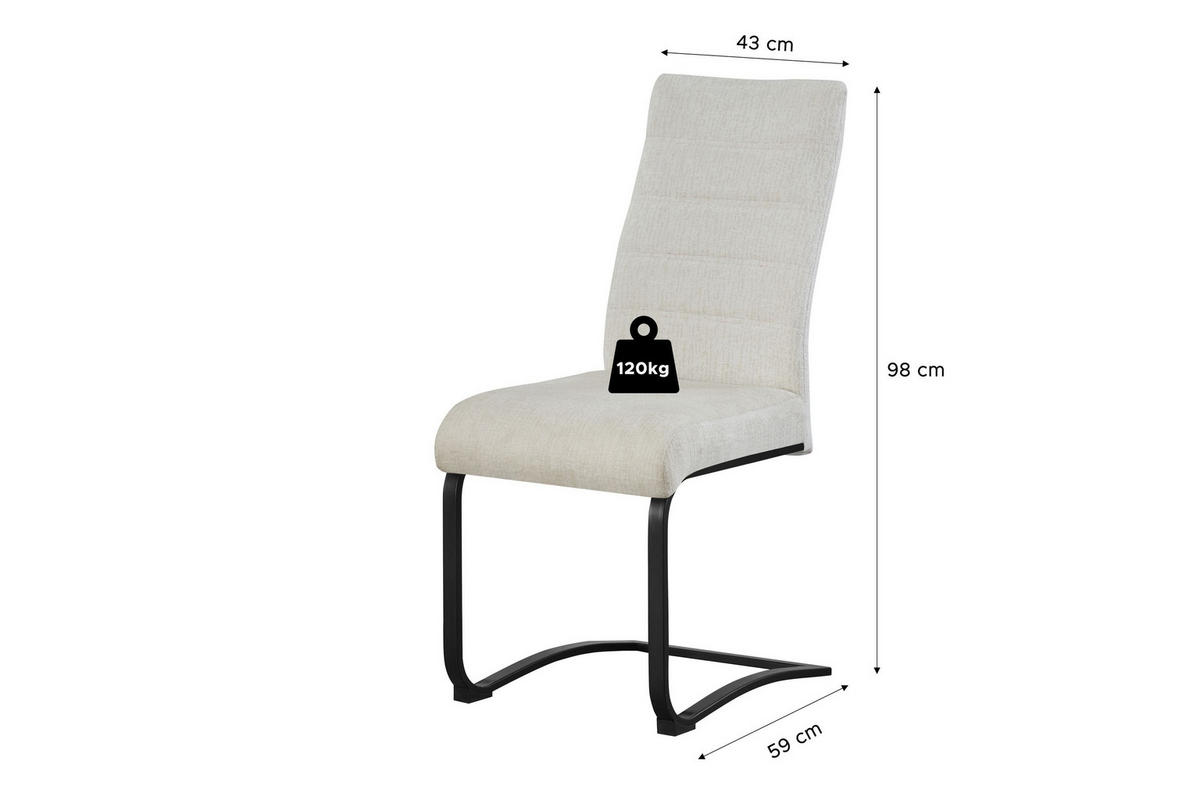 SCHWINGER-STUHL 2er Set Stockholm Stühle in Creme - gemütliches Design - B/H/T: 43x98x59 cm - Creme, Textil (59/98/43cm)