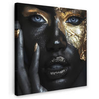 LEINWANDBILD Frau - Gold - Porträt - Schwarz-Weiß - Luxus 50x50 cm - Hellblau, Textil (50/50cm) - MuchoWow