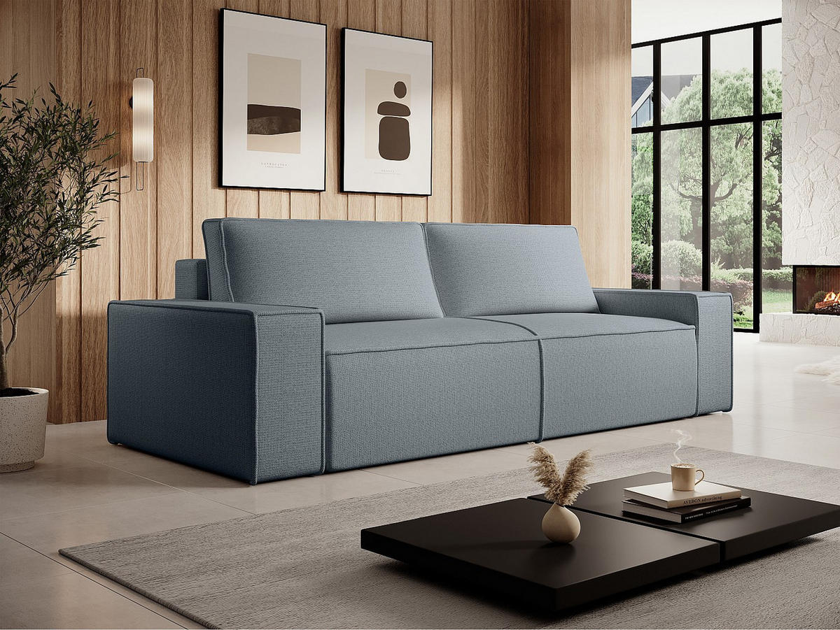 SCHLAFSOFA - 4 Personen - stoff - blau Amelia - Blau, Textil (257/85/102cm) - Vente-Unique