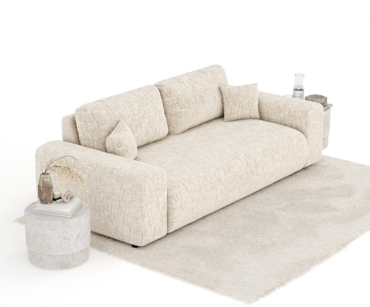 3-SITZER-SOFA Zanzibar Creme Webstoff - Creme/Schwarz, Holz/Holzwerkstoff (213/79/108cm) - Maison de Reve