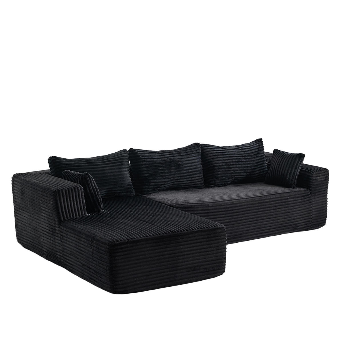 ECKSOFA 279/179/83 cm Schwarz Cord mit Chaiselongue - Schwarz, Textil (179/83/279cm) - Oxeza