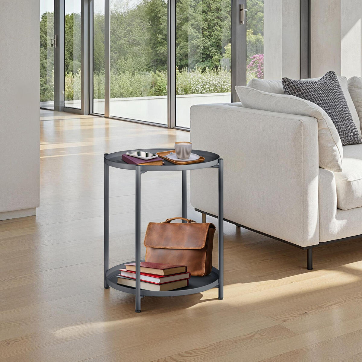 BEISTELLTISCH Oxford,45,5 x 45,5 x 53 cm,dunkelgrau - Dunkelgrau, Metall (45.5/45.5/53cm) - tectake