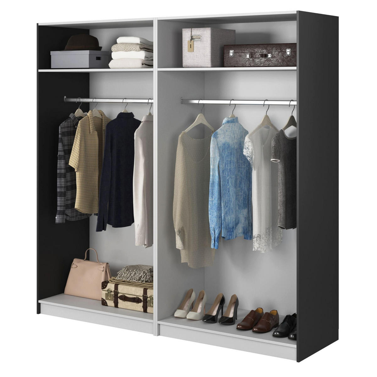 KLEIDERSCHRANK Moonir Schwarz 200 cm - Goldfarben/Schwarz, Holzwerkstoff/Metall (200/200.5/57cm) - Selsey
