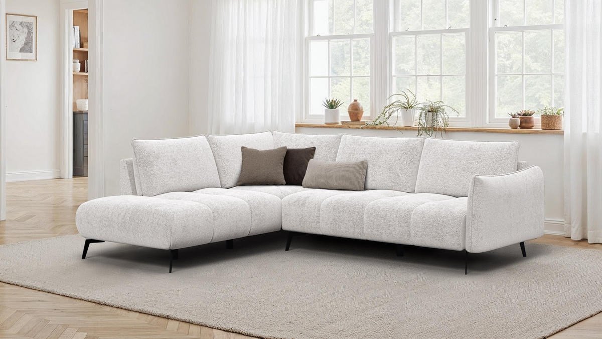 ECKSOFA AERA 5-Sitzer links, ecru - Ecru/Schwarz, Holz/Textil (268/206cm) - Courtois Laville