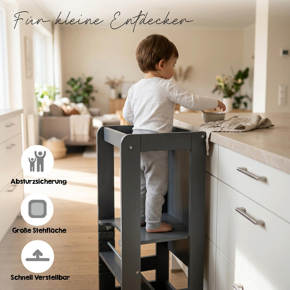 LERNTURM Step & Play 2in1 - Anthrazit, Holzwerkstoff/Metall (50.5/85/40cm) - Roba