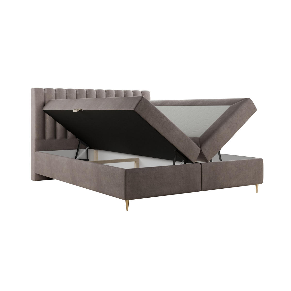 BOXBETT LUX II, 180x200 cm, Braun, inkl. 2 Bettkästen und Topper - Braun, Textil (180/200cm) - Excellent Home