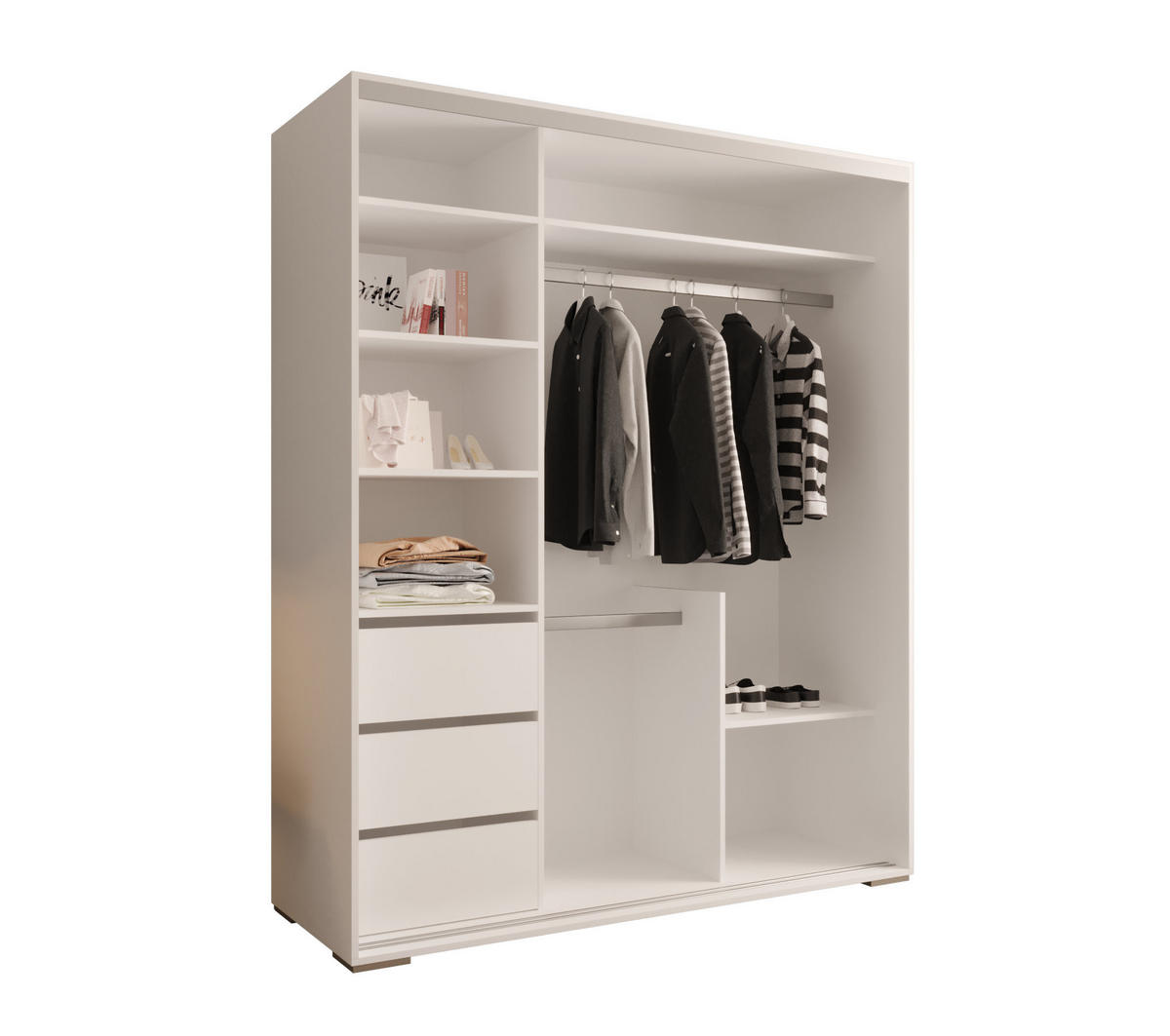 SCHIEBETÜRENSCHRANK GENUA 180, 2-türig Kleiderschrank mit 1 Spiegel, Moderne Garderobe, Schrank in Größe: 180 x 217 x 66 cm - Weiß, Holzwerkstoff (180/217/66cm) - O-Sofa