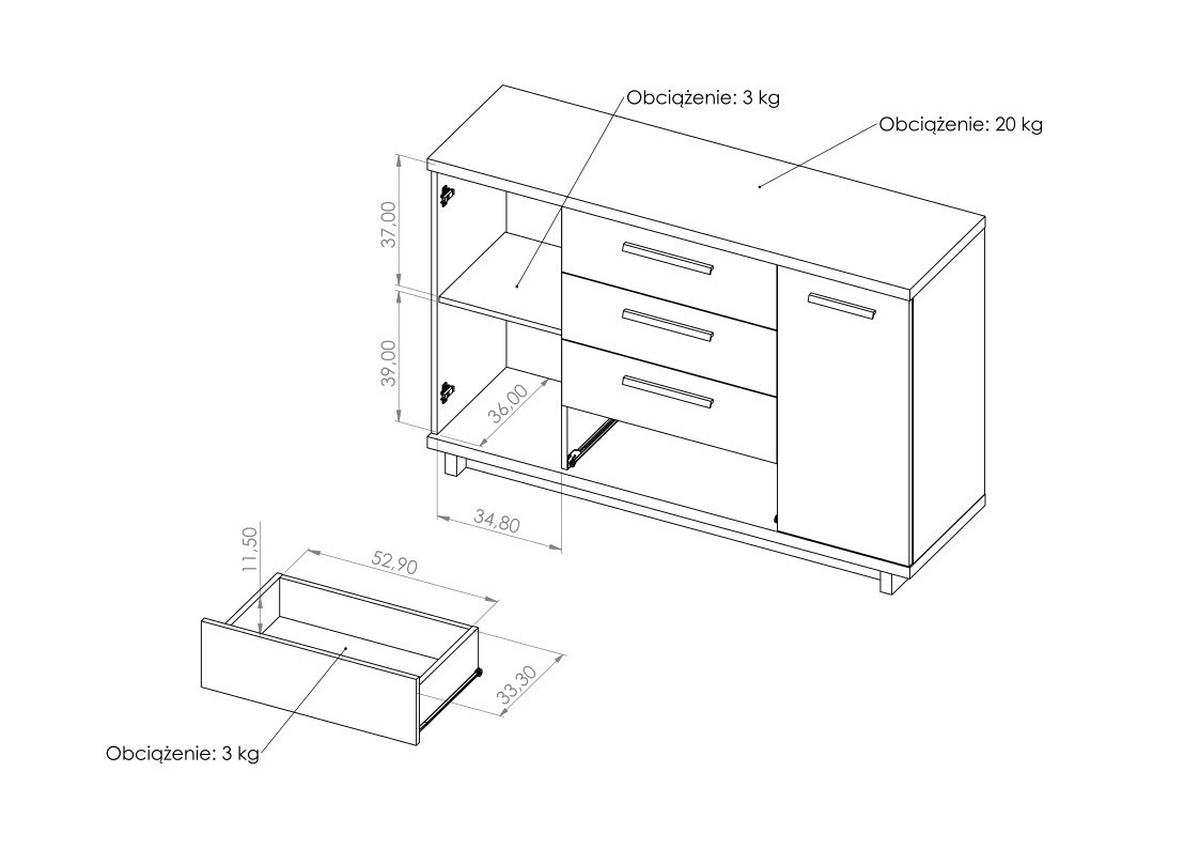 SIDEBOARD Zonda 135/90/40 mit Schubladen und Türen - Schwarz/Eiche Artisan, Holzwerkstoff/Kunststoff (135/90/40cm) - Ravio