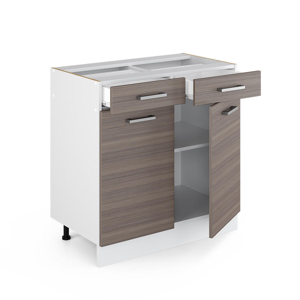 KÜCHENUNTERSCHRANK R-Line Edelgrau 80 cm ohne Arbeitsplatte - Weiß/Braun, Holzwerkstoff (80/81.6/46cm) - Vicco