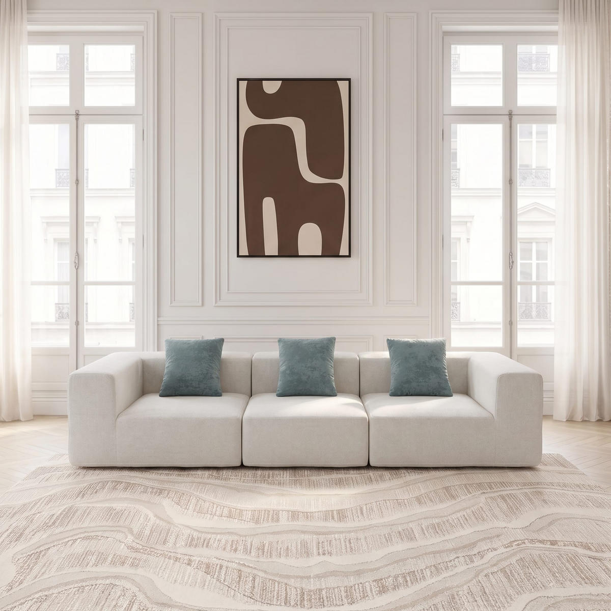 SOFA Pure 3-Sitzer - Weiß Salbei - Türkis/Weiß, Textil (300/62/100cm) - COCO Living