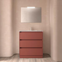BADEZIMMERMÖBEL NOJA 800 3 Schubladen RED SATIN + Waschtisch + Spiegel - Schwarz, Metall (45/81/80cm) - Salgar