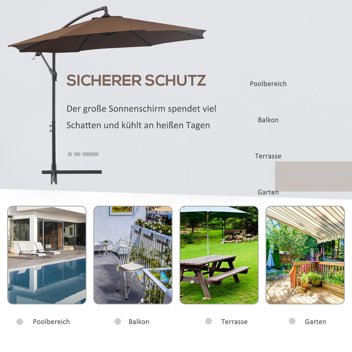 SONNENSCHIRM, Stahl, Polyester, Kaffee-Braun - Braun, Metall (295/295cm) - Outsunny