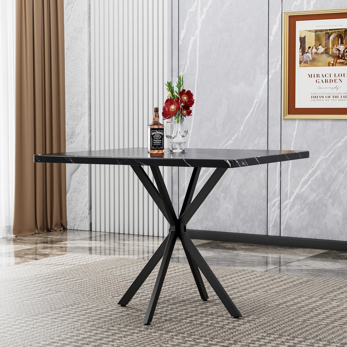 ESSTISCH Schwarzer mit Metallbeinen - Schwarz, Holz (98/98/76cm) - Oxeza