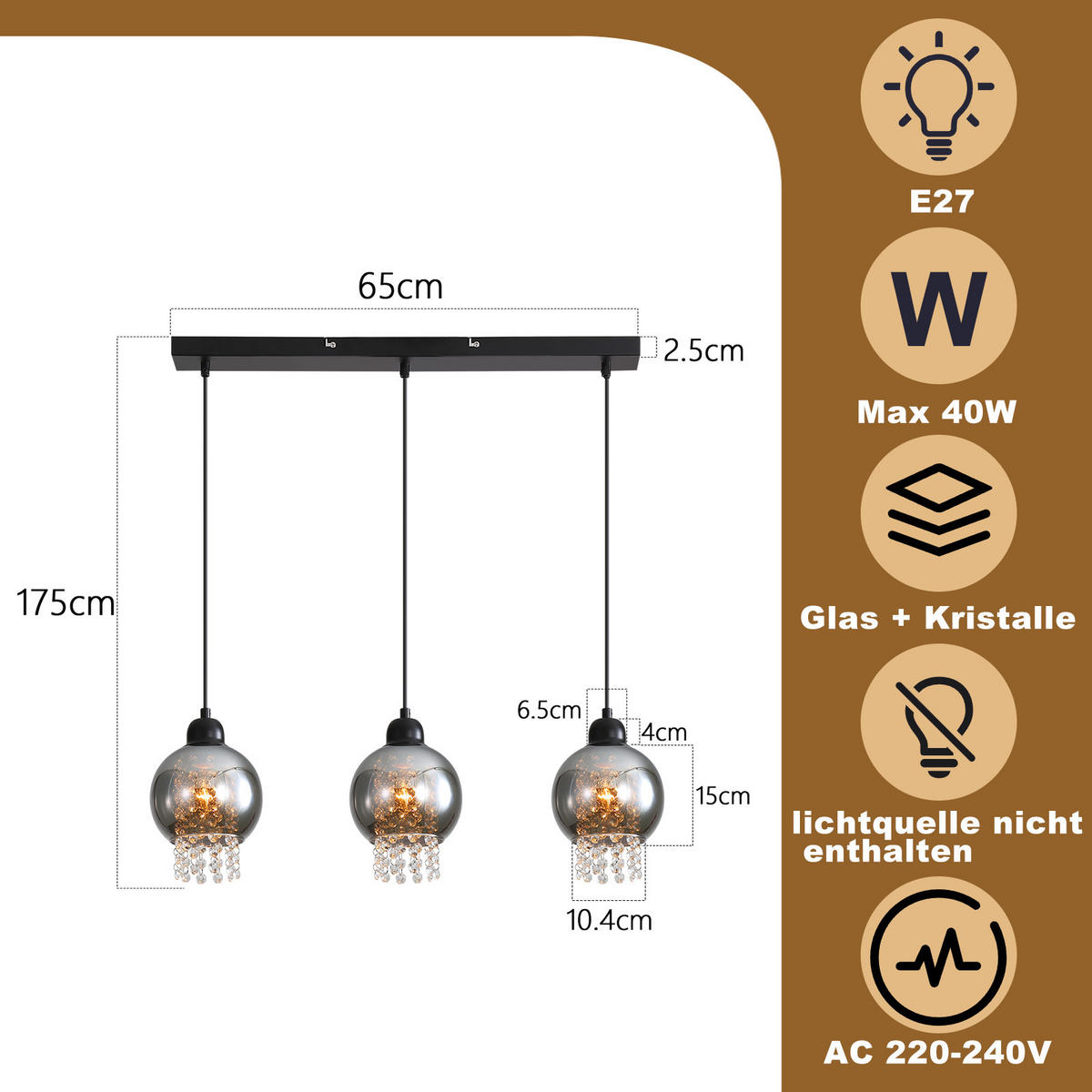 HÄNGELEUCHTE Marra 65/5/175 cm - Schwarz, Metall (5/65/175cm) - Nettlife