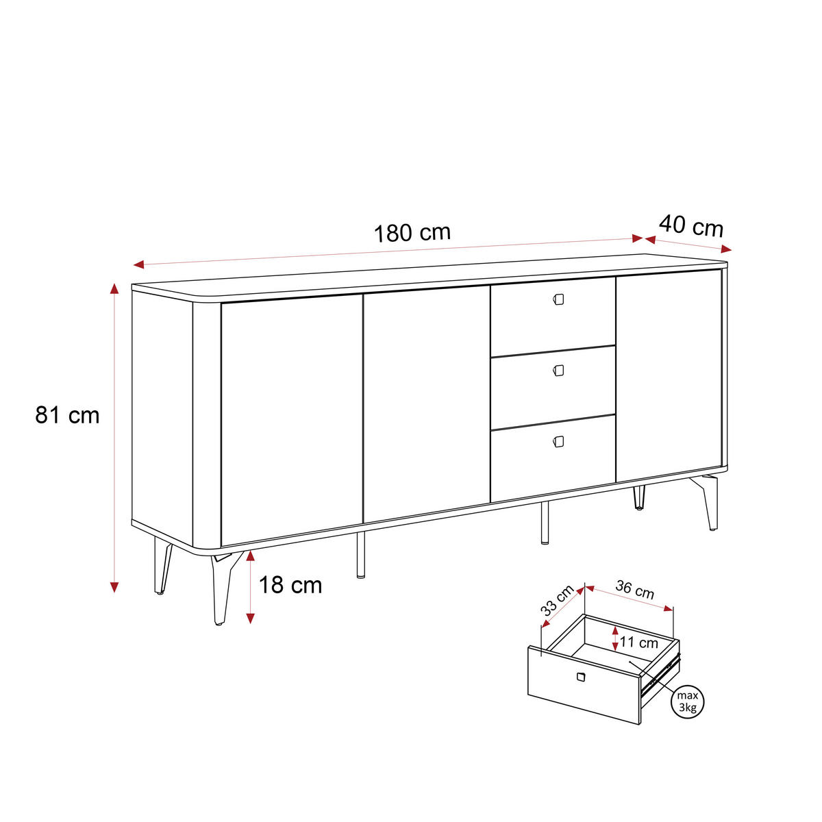 GROSSE Kommode BELLAGIO - Kaschmir, Holzwerkstoff (180/81/40.2cm) - Idohome