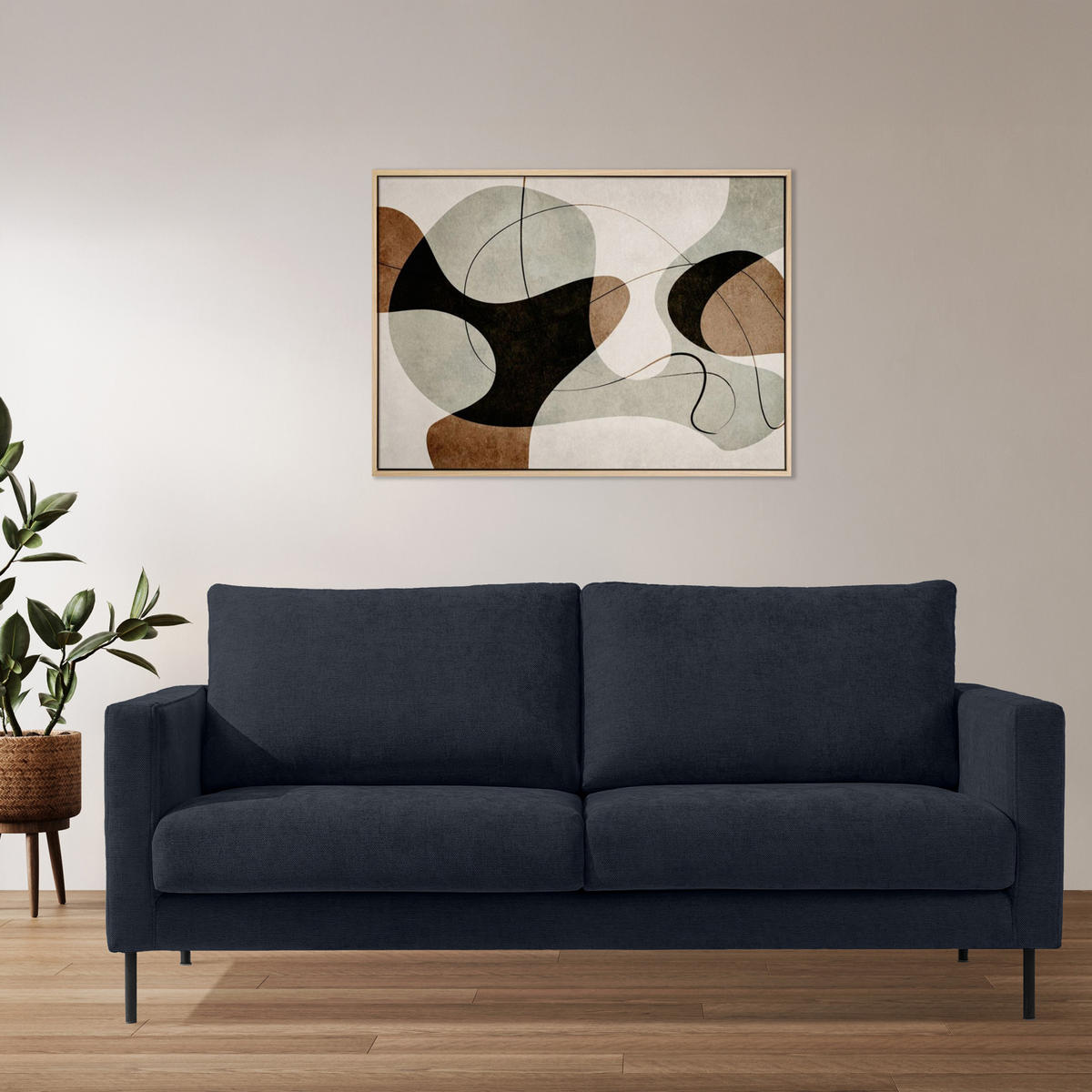 SOFA LUMO, 3-Sitzer, Dunkelblau - Schwarz/Dunkelblau, Holz/Holzwerkstoff (198/90/95cm) - KONSIMO®