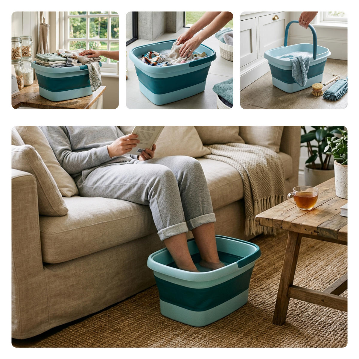 FUSSBADWANNE Blau faltbar Kunststoff 17 l - Türkis, Kunststoff (42.5/23/32.5cm) - Relaxdays
