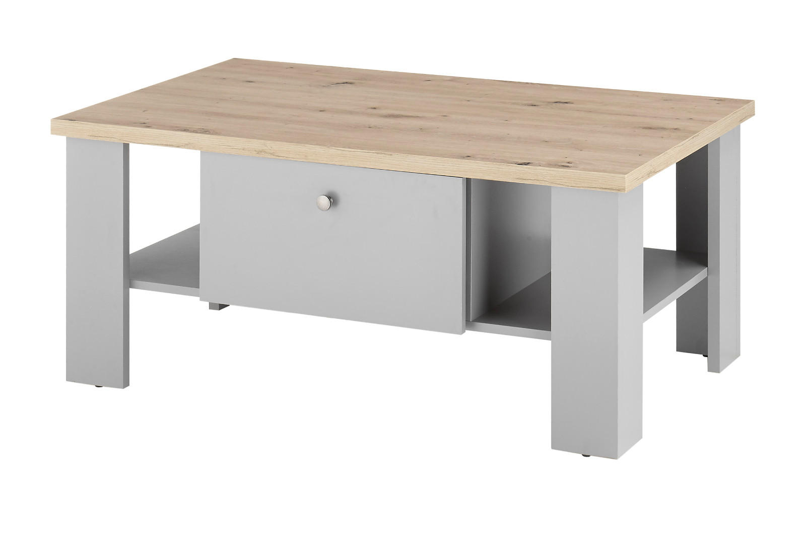 COUCHTISCH grau, Artisan Eiche Landhaus 107 x 67 cm, Beistelltisch mit Schubkästen - Silberfarben/Hellgrau, Holzwerkstoff/Metall (107/67/46cm) - Furn.Design