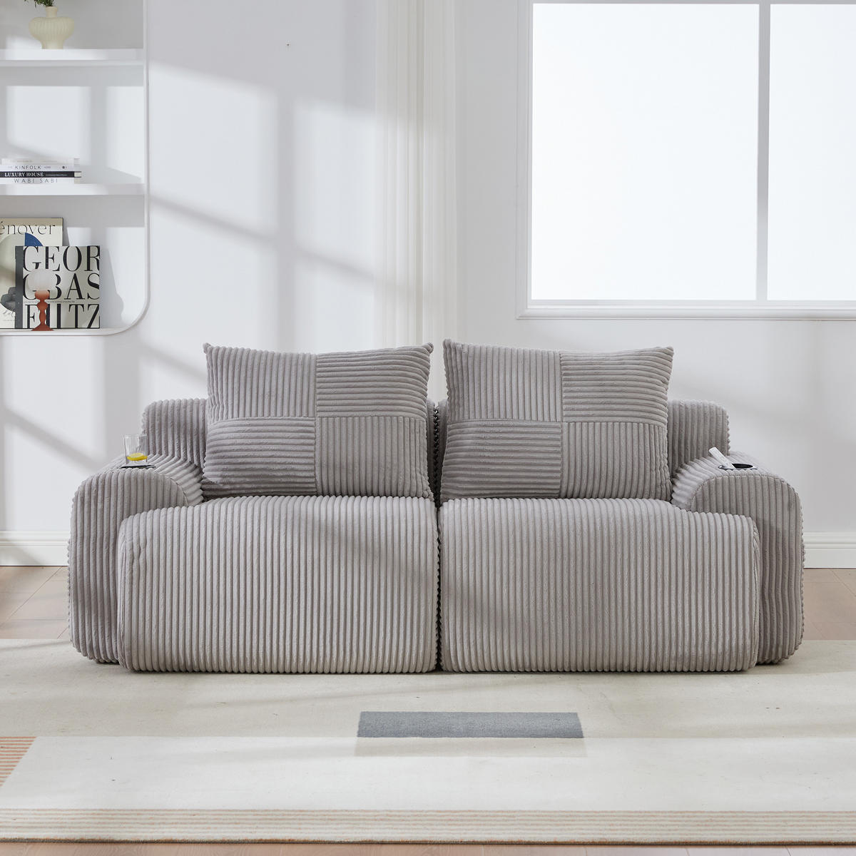 SOFA od samta, 200/99/80 cm svijetlosiva, 2-sjed s držačem za piće - svijetlo siva, tekstil (100/80/200cm) - BEAOK