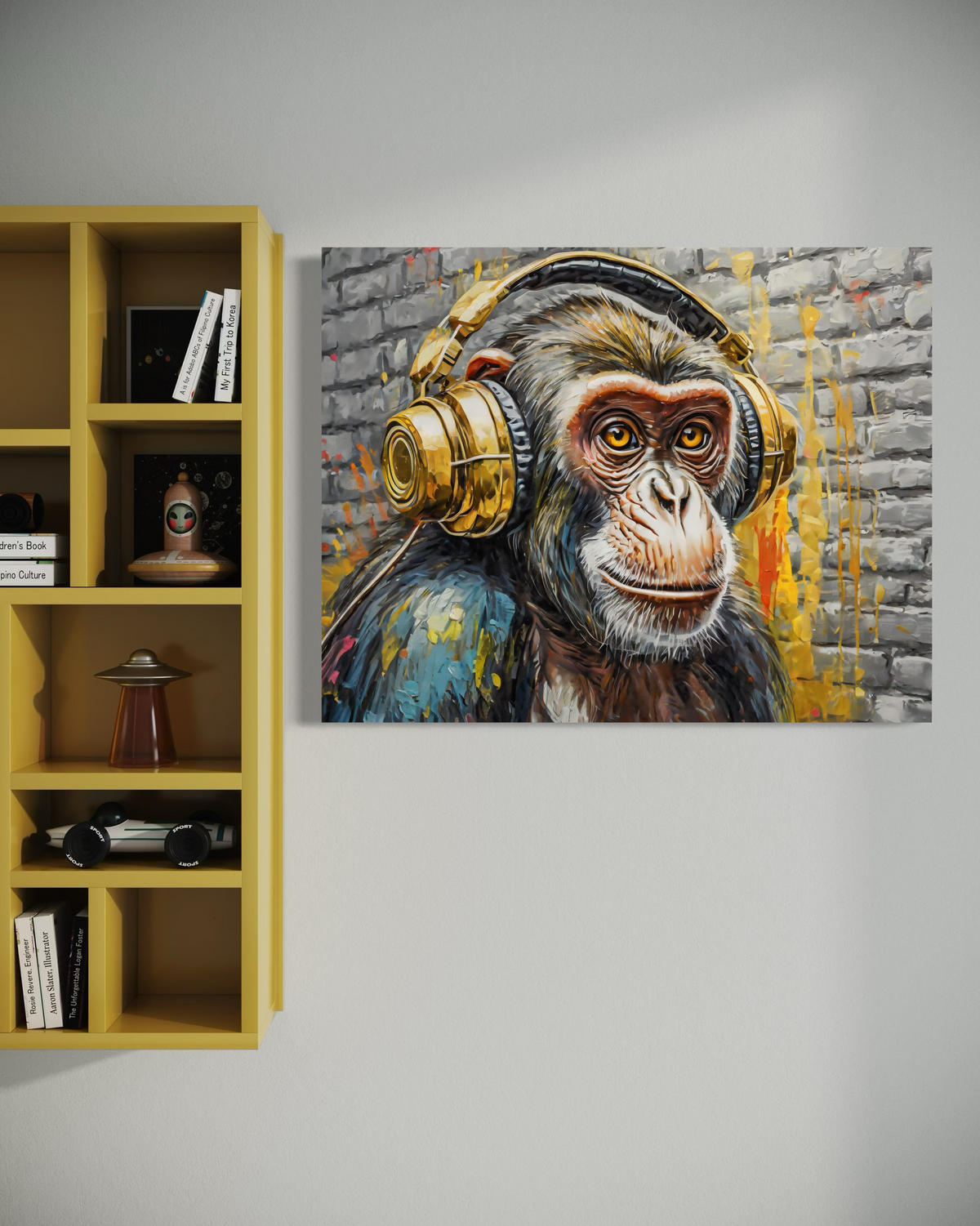 WANDBILD affe dj musik - Gelb, Textil (60/40cm) - Feeby