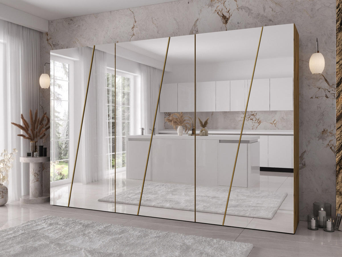 DREHTÜRENSCHRANK Zen 6L 300 cm - Goldfarben/Schwarz, Holzwerkstoff/Kunststoff (300/202/50cm) - MIRJAN24